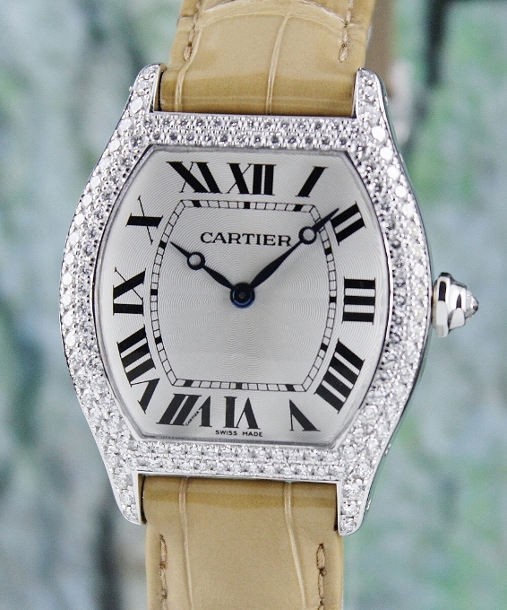(image for) Cartier Tortue XL 18K White Gold Manual Winding Factory Diamond Watch / 2497